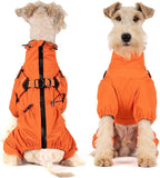 Mile High Life Waterproof Dog Raincoat, Full Coverage Small Dog Rain Coat with Harness, Adjustable 4 Legs Puppy Rain Jacket with Reflective Strip and Elastic Cuffs (Orange, M Back Length 14.6")