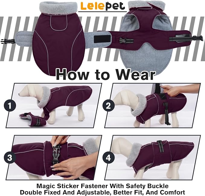 Lelepet Dog Jackets for Small Dogs Waterproof Dog Coat with Adjustable Fit | Reflective Fleece Vest with Adjustable Buckle Hook & Loop Windproof Cold Weather Coats for Small Medium Large Dogs, Shih Tzu