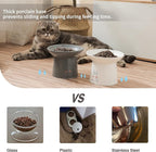 6.5 Inch Extra Wide Raised Cat Bowls, Elevated Cat Food Water Bowl Set | Ceramic, Prevent Neck, Whisker Fatigue, Anti Vomit, Dishes for Elder Big Cats & Small Dogs, White & Grey