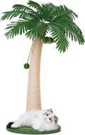 43.3inch Palm Tree Shape Style Sisal Cat Tree Scratching Post Cats, Wear Resistant Cat Claw Scratcher with Plush Stable Base & Hanging Toy Ball, Green