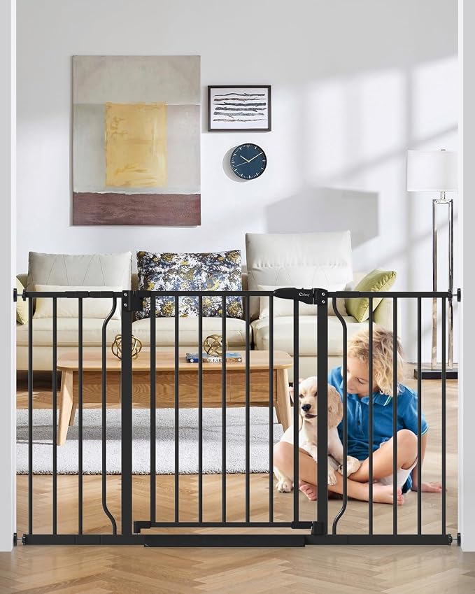 29"-51" Extra Wide Baby Gate, No Drilling Auto Close Dog Gate, Black | Indoor for Doorways & Stairs, Pressure Mounted Adjustable Pet Gate, Easy Walk Through Gate for Baby & Pet Stroller Friendly