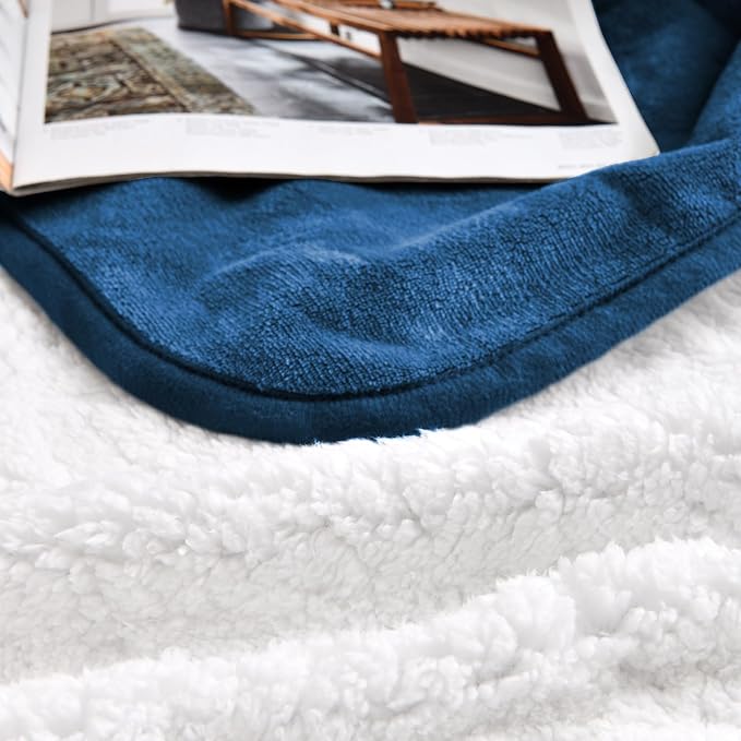 Soft Waterproof Blanket for Bed Couch Sofa, Navy Blue, 50x60 inches | Liquid Pee Proof Pet Blanket for Dog Puppy Cat, Reversible Sherpa Fleece Blanket for Couch Cover, Furniture Protector