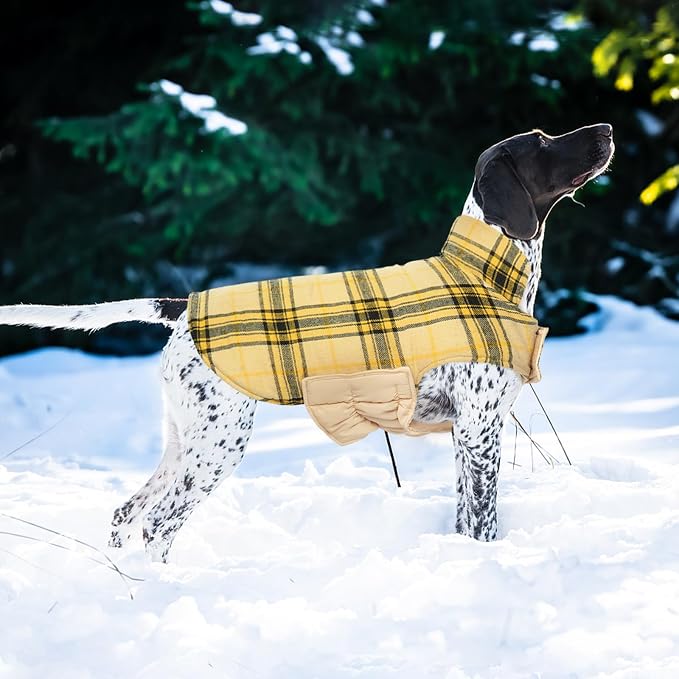 Kuoser Warm Dog Coat, Waterproof Dog Jacket for Extra Large Dogs,Yellow 2XL | Adjustable Durable XXL Doggie Winter Coat Reversible Puppy Cold Weather Apparel from Small to Large Breed