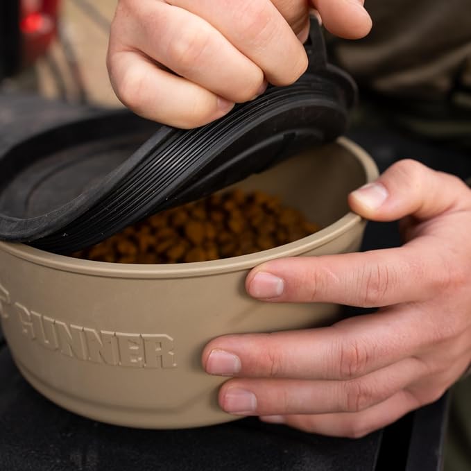 Dog Bowl with Spill-Proof Travel Lid, Tan, 7-Cup Pet Travel Bowl | Tan 7-Cup Dog Bowl, Spill-Proof Travel Lid, BPA-Free, Rust-Proof, Shock-Resistant, Stackable and Dishwasher Safe
