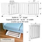 ZJSF Foldable Freestanding Indoor Dog Gate for House Wood White Long Pet Gates Dog Fence for Stairs Puppy Gates for Hallways, Puppy Gate,Support Feet Included 32 "Height-4 Panels
