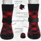 EXPAWLORER Dog Socks to Prevent Licking Paws, Dog Shoes for Hot Pavement, Anti Slip Dog Booties for Hardwood Floors, Dog Boots & Paw Protectors for Small Medium Large Senior Dogs, Red Black L