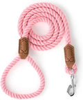 Mile High Life Dog Leash Braided Cotton Rope with Leather-Reinforced Ends | Rust-proof 360° swivel clasp, Heavy-duty for medium/large breeds. Great for weddings, daily walks (6 FT, 1/2", Pink)