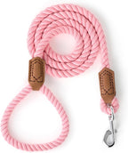 Mile High Life Dog Leash Braided Cotton Rope with Leather-Reinforced Ends | Rust-proof 360° swivel clasp, Heavy-duty for medium/large breeds. Great for weddings, daily walks (5 FT, 1/2", Pink)