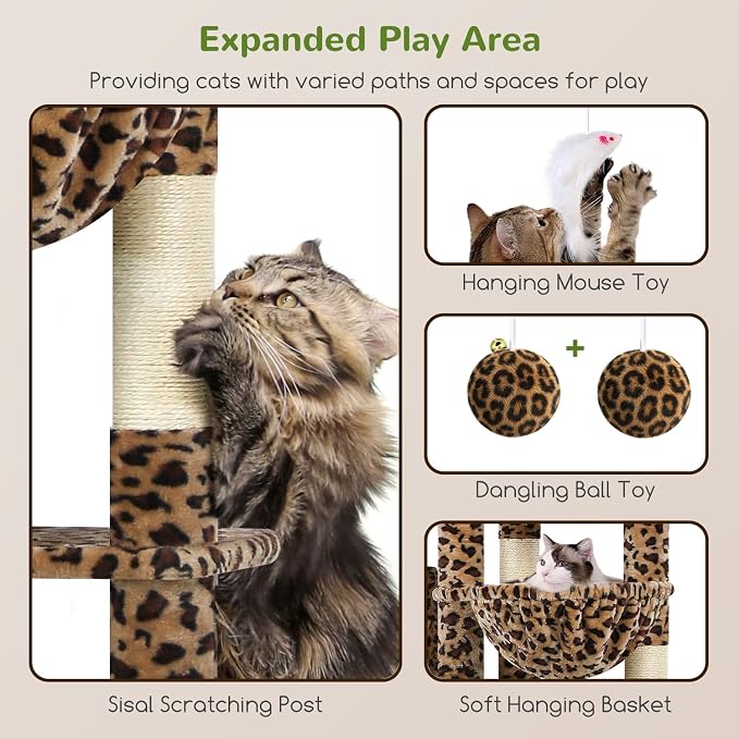 Globlazer Giant Cat Tree, 83 inch Cat Tree for Indoor Cats Large Adult, XXL Cat Tower with 9 Scratching Posts for 20lb+ Heavy Duty Large Adult Cats, F83, Leopard Print