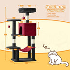 DUMOS Small 44 Inches Cat Tree Tower, Black and Red | Cat Climbing Tower with Natural Sisal Scratching Posts, Hammock, Pet Condo for Indoor Cats and Kittens Play