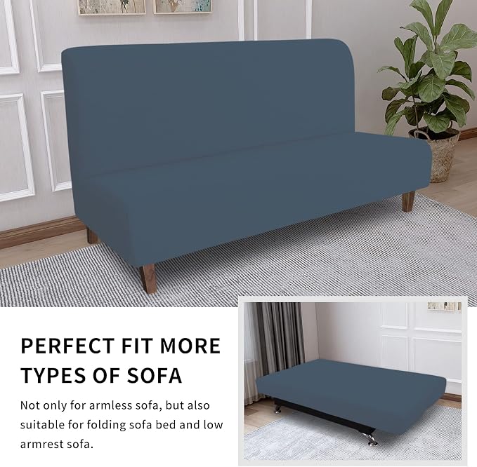 Easy-Going 100% Waterproof Futon Cover, Stretch Futon Slipcover Medium | Dual Waterproof Armless Futon Couch Cover, Leakproof Sofa Bed Furniture Protector for Kids Pets Dog Cat, Bluestone