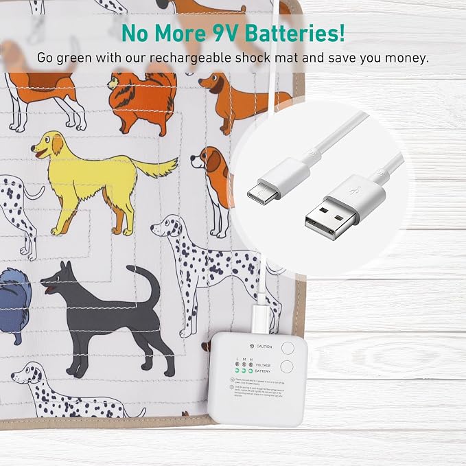 DOGNESS Rechargeable Scat Mats for Dogs, Cat Shock Mat - 31.5"x14.4" | Keep Dogs Off Couch and Furniture, Cats Off Kitchen Countertops, Safe Indoor Pet Deterrent for Restricted Areas