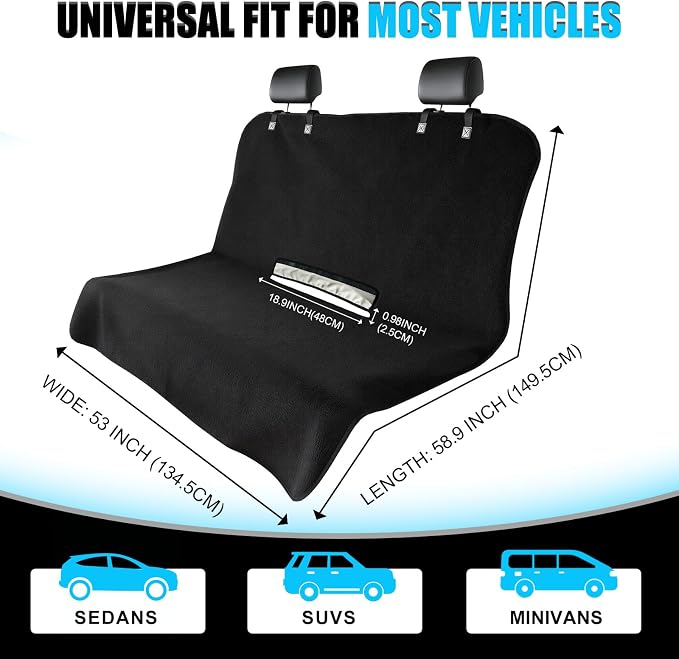 ZIMABLUE Waterproof Towel Rear Seat Cover for Cars, SUVs, Trucks & Sedans, Heavy Duty Sweat Towel Back Seat Protector for Post-Gym, Beach, Dogs & Kids, Machine Washable, Non-Slip, Black, 55" x 59"