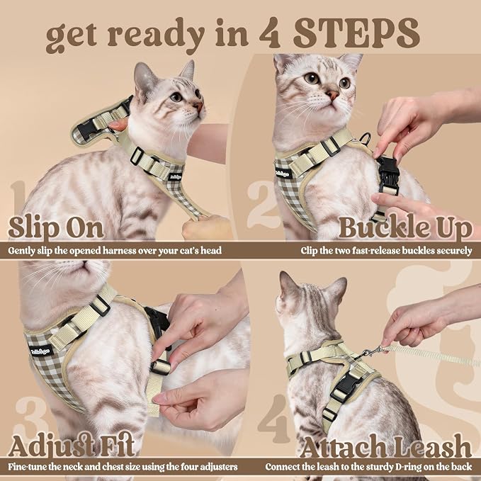 rabbitgoo Cat Harness and Leash Set, Escape Proof Vest, Foamy Coffee | Soft Breathable Mesh, Easy Adjustable Fit, Snap Buckles, Sturdy Clip, Reflective Strips, for Kittens & Small Cats Walks, Xxs