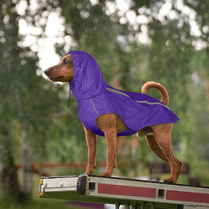 Purple Dog Raincoat with Reflective Strip Hoodie, Waterproof Poncho，L | Reflective Safety Trim, Waterproof & Breathable, Adjustable Hood, Leash-Friendly Access Hole, Easy On & Off Design