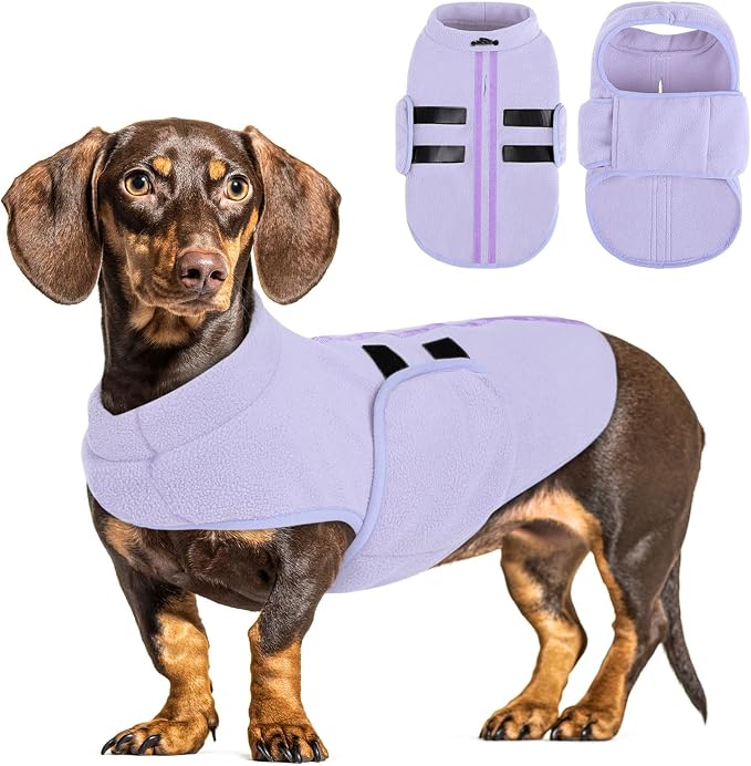 Queenmore Small Dog Sweater, Soft Fleece Vest Pullover Dog Jacket with Leash Hole, Warm Winter Dogs Clothes Cold Weather Doggy Dachshund Sweaters for Small Dogs Cats Boy or Girl (Lilac, XS)