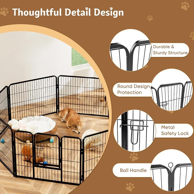 DUMOS Dog Playpen Indoor, Metal 40 Inch 16 Panels Foldable Pet Fence with Door, Outdoor Small Medium Large Dog Puppy Portable Exercise Play Pen for RV Camping, Trips, Play Yard