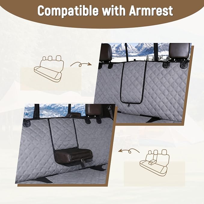 Pet Bench Seat Covers for Trucks, Heavy Duty Nonslip Car Seat Protector with ISOFIX Openings for 1-2 Child Car Seats,Fits Ford 150,Ram 1500,GMC Sierra,Toyota,Ram,Chevrolet Silverado(Grey)
