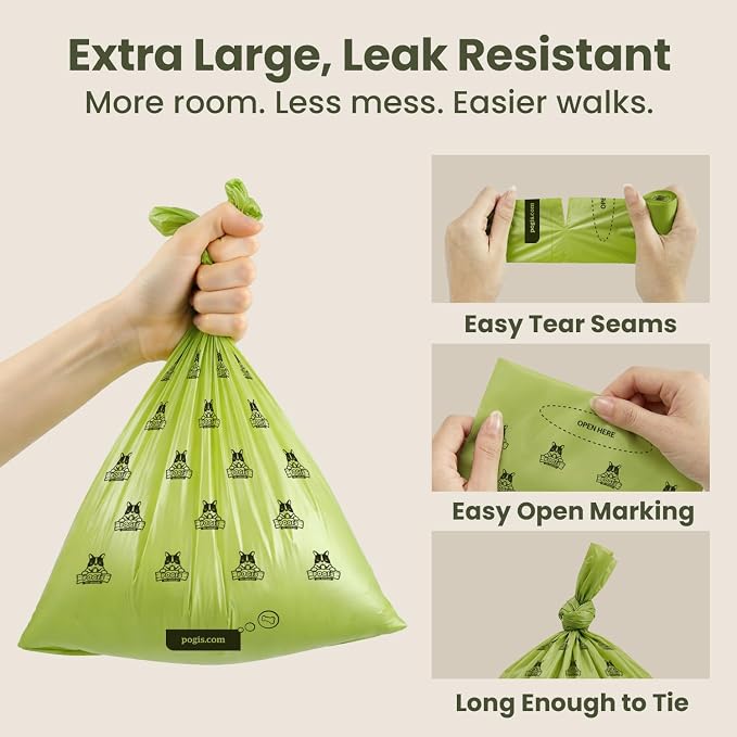 Pogi’s Dog Poop Bags – Leak-Proof & Extra Thick Pet Waste Bags (Unscented, 10 Rolls, 150-Count)