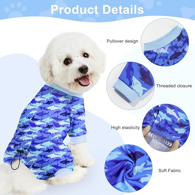Bienbee Dog Pajamas, 4 Pack Adjustable Onesies for Small to Large Dogs L | Dog Shedding Suit with Soft Fabric, Breathable & Stretchy, and Adjustable Back Length for Sleeping Lounging and Daily Use