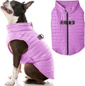 Gooby Puffer Vest Dog Jacket - Purple, X-Small - Ultra Thin Windbreaker with Dual D Ring Leash - Water Resistant Small Dog Sweater Coat