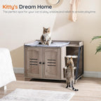 HOOBRO Cat Litter Box Enclosure with Ladder, Hidden Litter Box Furniture with Rechargeable 3-Color LED, Plush, Teaser Balls, 31.5" L x 18.9" W x 22.4" H, All-in-One, Black and Greige BG48MW01G1