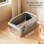 23.6"x15.7"x13.78" Stainless Steel Sifting Litter Box, XXL Sifting Cat Litter Box for Pine Pellets with 8" Deep Pan, High Sides Metal Litter Box for Big Cats, Easy-to-Clean
