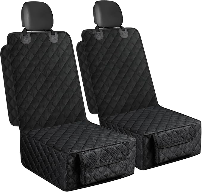 2 Pack Dog Car Seat Cover for Front Seat, Pet Car Seat Protector | Waterproof Scratchproof Non-Slip Captain Chair Cover, Full Protection with Side Flaps, Large Pocket, Fits Cars/Trucks/SUVs
