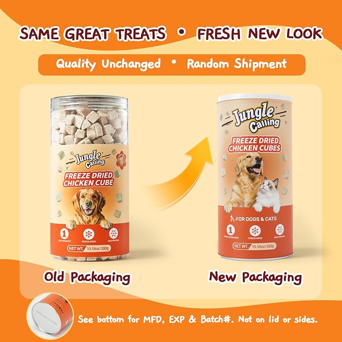 Jungle Calling Freeze Dried Chicken Cat & Dog Treats, 670 Pcs, 10.58 oz | Single Ingredient, High Protein Chicken Bites, Grain-Free, Additive-Free Training Treats & Food Toppers for Cats & Dogs
