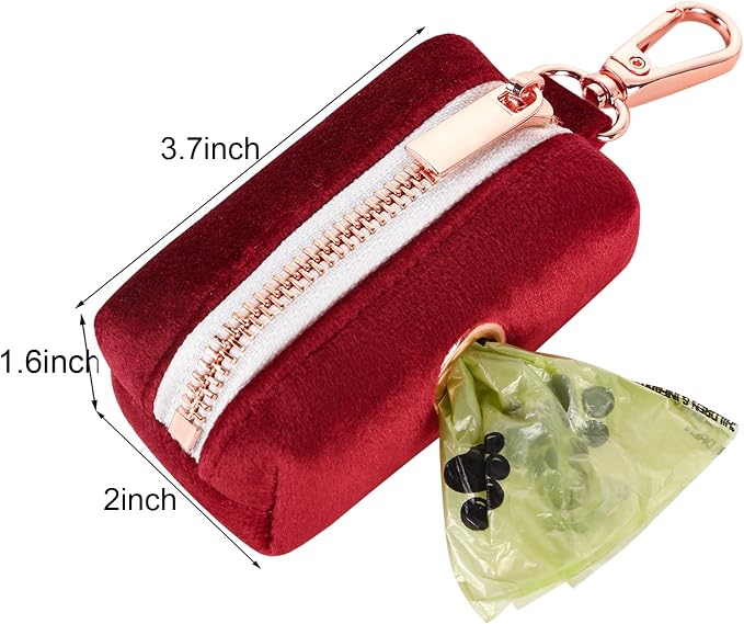 ARING PET Dog Waste Bag Dispenser, Soft Velvet Doggy Poop Bags Holders Attach to Any Leashes, Portable Washable Christmas Pet Waste Pouch Dispenser with Metal Zipper