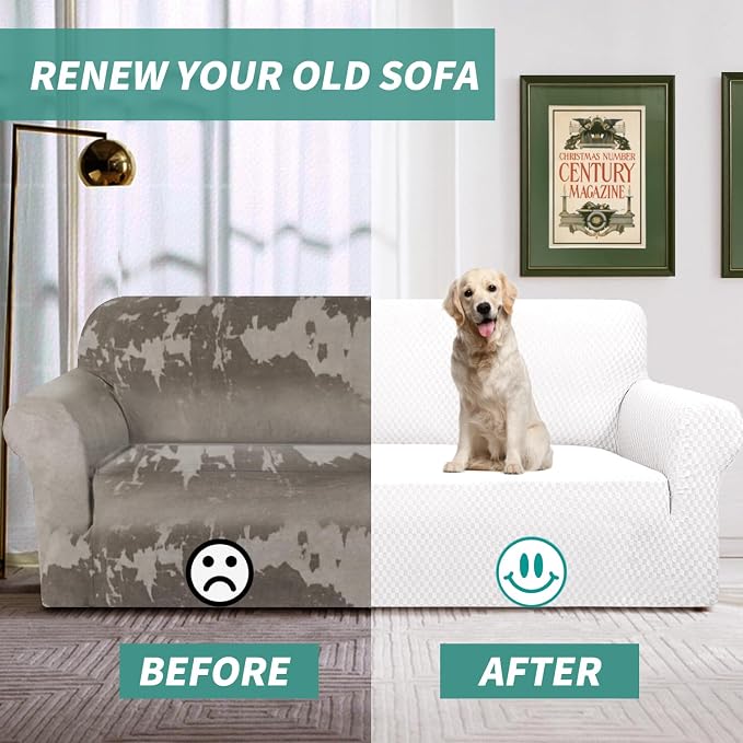 YEMYHOM Couch Cover Latest Jacquard Design High Stretch Extra Large Sofa Covers Pet Dog Cat Proof Oversized Slipcover Non Slip Magic Elastic Furniture Protector (X Large, White)