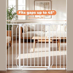 29"-45" Baby Gate, No Drilling Auto Close Dog Gate Indoor, White | for Doorways & Stairs, Pressure Mounted Adjustable Pet Gate, Easy Walk Through Child Gate for Baby & Pet Stroller Friendly