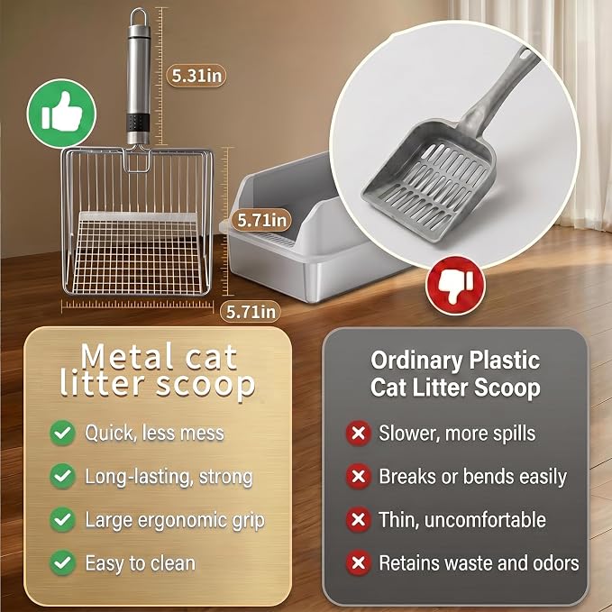 XL Enclosed Stainless Steel Cat Litter Box with Lid, Extra Large Metal Litter Box for Big Cats,High-Sided Anti-Urine Leakage, Odor-Free Non-Stick, Easy to Clean, Includes Metal Scoop