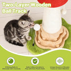 Mushroom Cat Scratching Post Cat Tree, Cute Cat Scratcher Tower with Interactive Ball Two-Layer Track Spring Ball Toys, Mushroom Scratch Post Cat Sisal Scratcher with Catnip for Indoor Cats