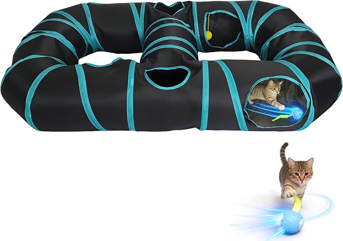 Automatic Cat Toy, Motion Activated Interactive Cat Toy Ball with Cat Tunnel, Hide and Seek Puzzle Game for Indoor Cats Kittens, Interactive Cat Toy to Relieve Boredom
