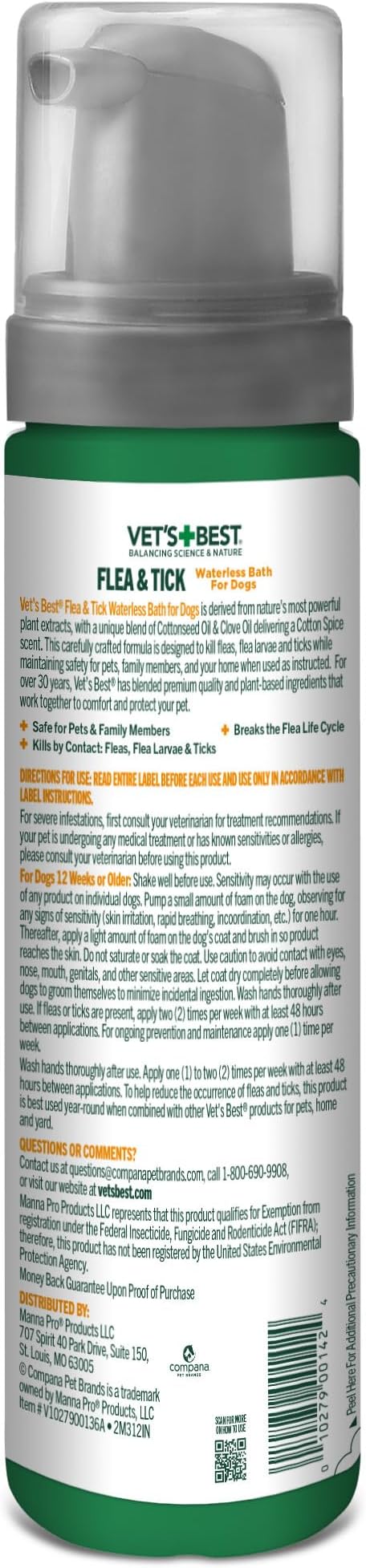 Vet's Best Waterless Flea & Tick Bath for Dogs, Essential Oil Spray, 8 oz | Waterless Flea & Tick Bath, Essential Oil Formula, Kills Pests on Contact, No-Rinse Dry Shampoo Spray, Made in USA