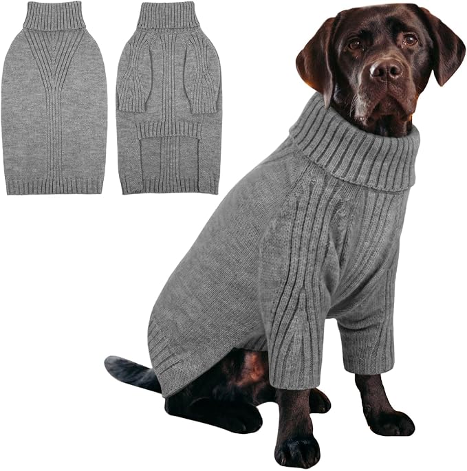 IECOii XXXL Dog Sweater,Warm Dog Sweaters for Extra Large Dogs Girl Boy,Stretchy & Cozy,Turtleneck Knitted Pullover for Pet Wear On Holiday,Easy On Doggy Sweatshirt for Labrador (Light Grey,XXXL)