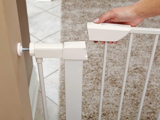 Midwest 39" Steel Walk-Thru Dog Gate, White | Pressure Mounted, Expands 29.5"- 38" Wide, Auto-Close Door, Spring-Loaded Latch, Includes Two 3" Extensions