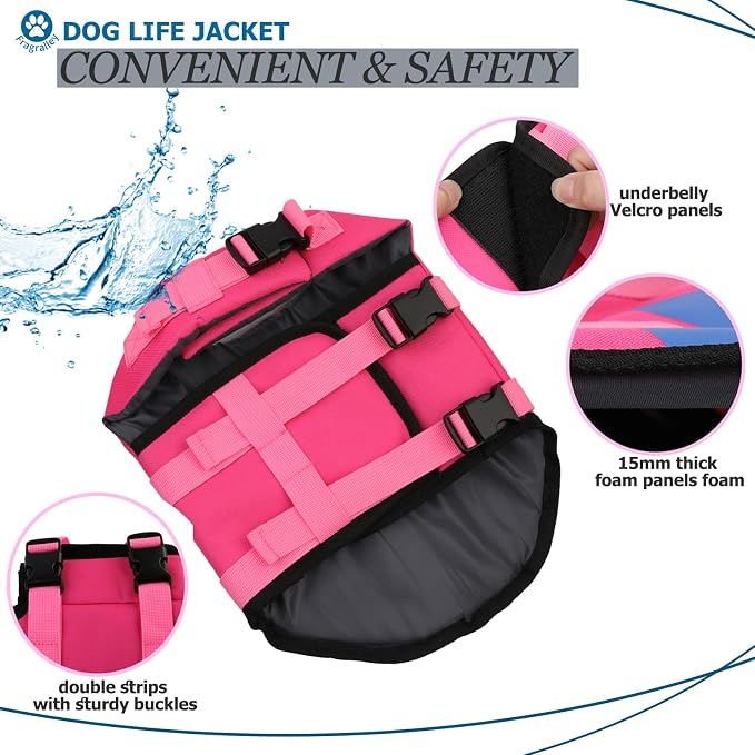 Fragralley Dog Life Jacket Shark, Dog Life Vest Adjustable Ripstop, Dog Swimming Safety Vest with Superior Buoyancy & Rescue Handle for Small Medium Large Dogs, Swim, Pool, Beach, Boating