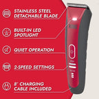 Kong 2-Speed Cordless-Corded Dog Clipper Kit – Stainless Steel Blade, Waterproof, LED Spotlight, Use-While-Charging, 6 Guide Combs, Ergonomic Handle – Red/Gray, Medium Coat Types