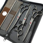 7.0in Professional Pet Grooming Scissors Set,Straight & Thinning & Curved Scissors 3pcs Set with Comb for Dog Grooming,A419 (Black-Grey)