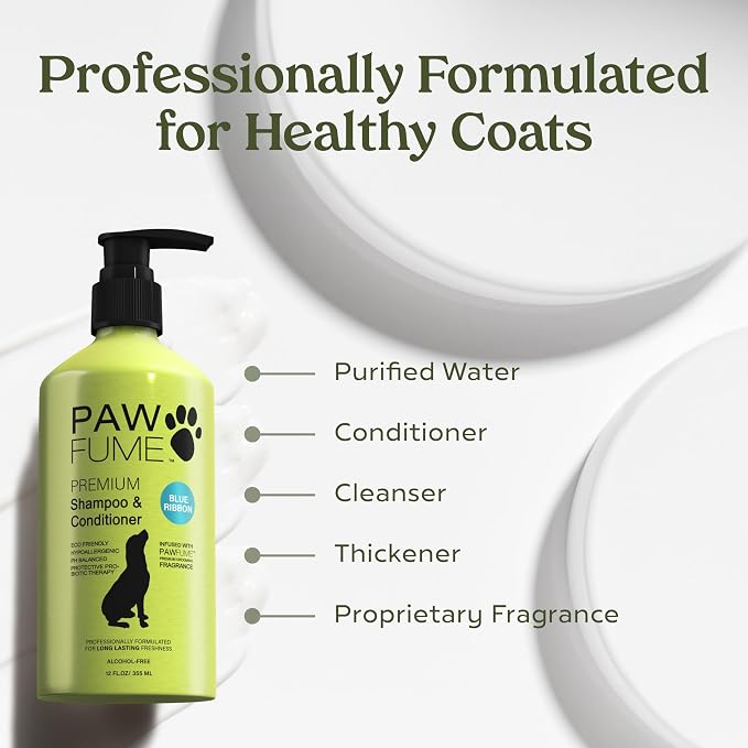PAWFUME Dog Shampoo and Conditioner, Blue Ribbon, 4-Pack – Nourish & Detangle for a Silky Soft Coat – Probiotic, Deep-Cleaning, pH-Balanced Formula – Puppy Shampoo and Conditioner for All Breeds