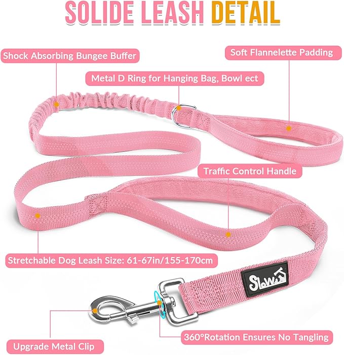 SlowTon No Pull Dog Harness - Heavy Duty Dog Harness and Leash Set for Medium Large Dogs, Reflective Tactical Harness with Soft Padded and Front Clip for Easy Walk and Training (Pink, M)