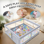 XVISHX Baby Playpen 50 x 50 Inch Play Pen Playards, Playpen for Babies and Toddlers, Baby Playard for Indoor & Outdoor Active Center Game Fence, with Skin-Friendly Fabric and Soft Breathable Mesh Grey