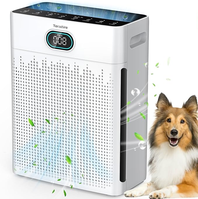 Air Purifiers for Home, HEPA Air Purifier with PM 2.5 Air Quality Monitor | Cover Up to 2200 Ft², Air Cleaner with Washable Pre-filter, Timer, Pet mode, Fragrance Sponge for Smoke, Odor, Dander(Black)