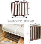 ZJSF Foldable Freestanding Indoor Dog Gate for House Wood Long Pet Gates Dog Fence for Stairs Puppy Gates for Hallways, Puppy Gate,Support Feet Included, Brown, 32 "Height-2 Panels