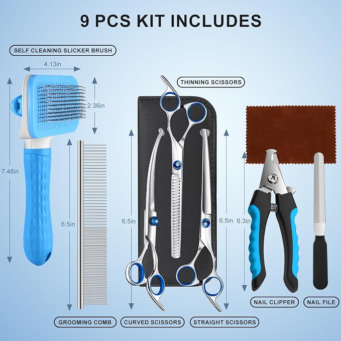 8-in-1 Cat Dog Grooming Scissors Set | with Comb, Nail Clipper, Brush