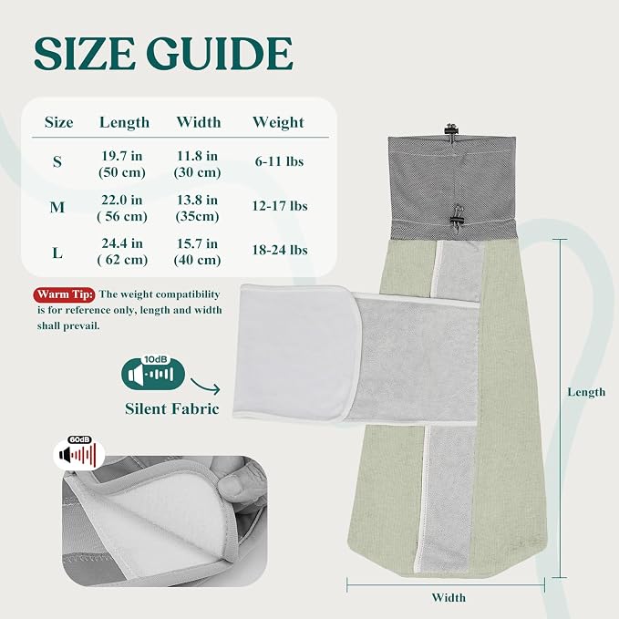 Supet Cat Grooming Wrap for Cutting Nails, Self-Adhesive Calm Cat Swaddle | Bite-Proof Mesh Hood & Thick Waist Strap Anti-Escape Anti-Scratch Bag for Nail Trimming, Medication, Ear Cleaning (Green L)