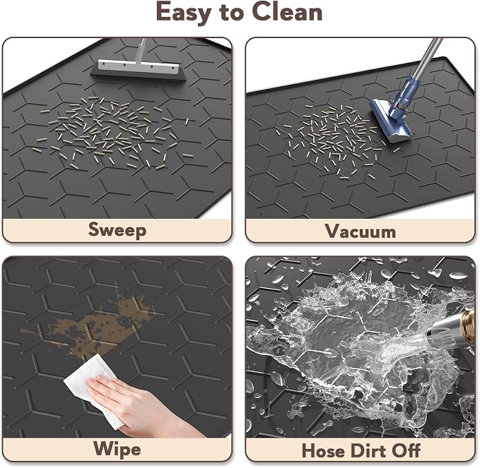 Garoopion Silicone Cat Litter Mat 34×22 inch, Easy to Clean, Black | Waterproof Silicone Mat with Raised Edges, Catch Litter, Protect Floor from Urine, Multi-Use for Dog/Sink/Kitchen/Boots