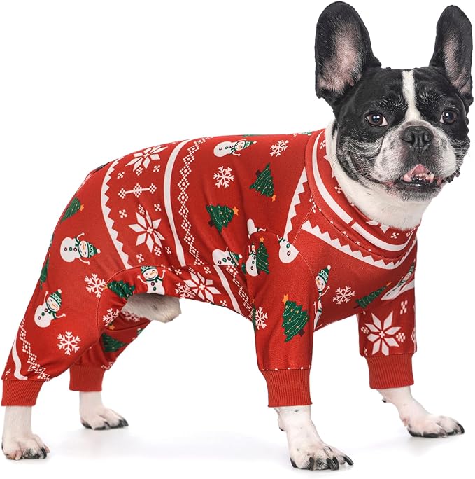 Dog Pajamas Lightweight Dog Onesies Soft Stretchy Tiny Outfit Clothes for Small Medium Large Puppy Pjs Clothes Doggie Cat Pet Boys Girls Outfit (Small (5-10lb), Christmas Pattern)